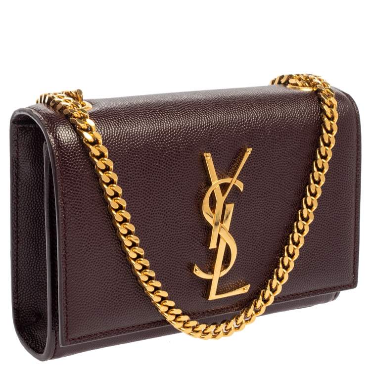 Pre Owned Saint Laurent Burgundy Leather Small Monogram Kate Shoulder Bag