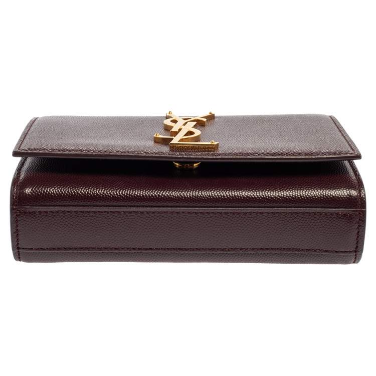 Pre Owned Saint Laurent Burgundy Leather Small Monogram Kate Shoulder Bag