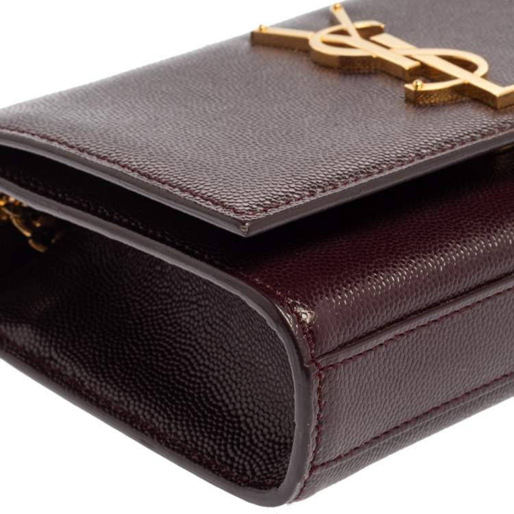 Pre Owned Saint Laurent Burgundy Leather Small Monogram Kate Shoulder Bag