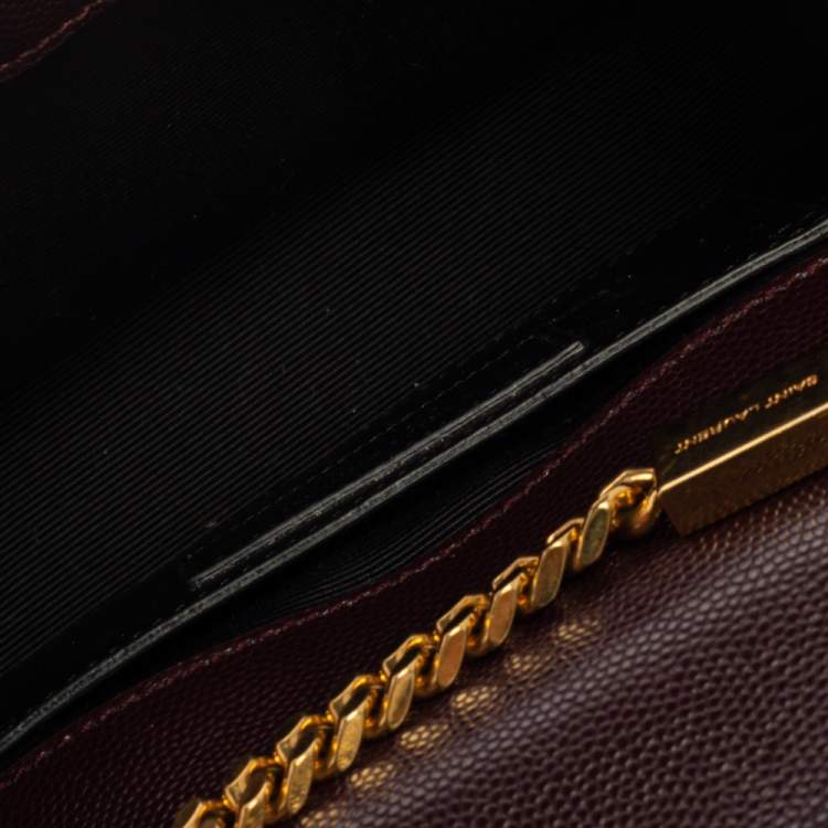 Pre Owned Saint Laurent Burgundy Leather Small Monogram Kate Shoulder Bag