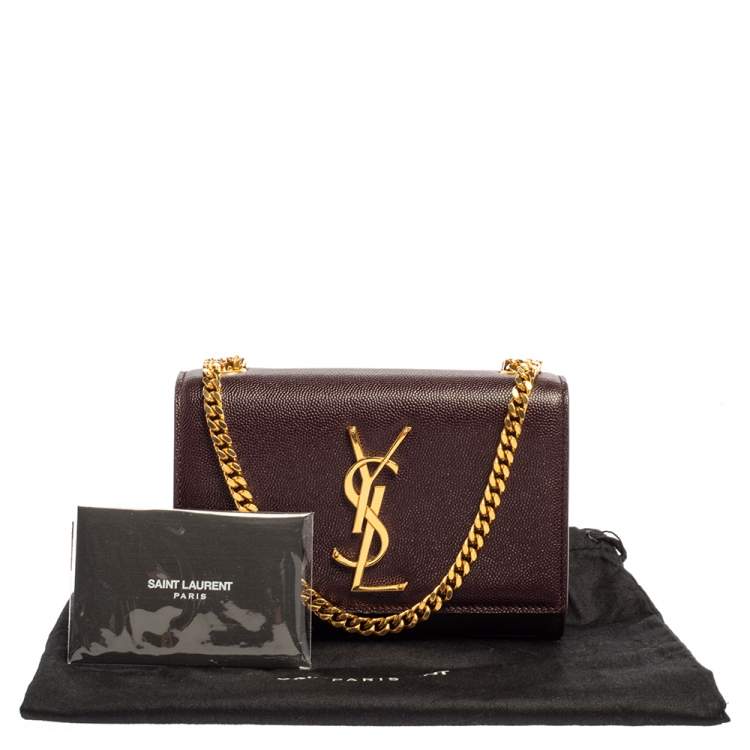 Pre Owned Saint Laurent Burgundy Leather Small Monogram Kate Shoulder Bag