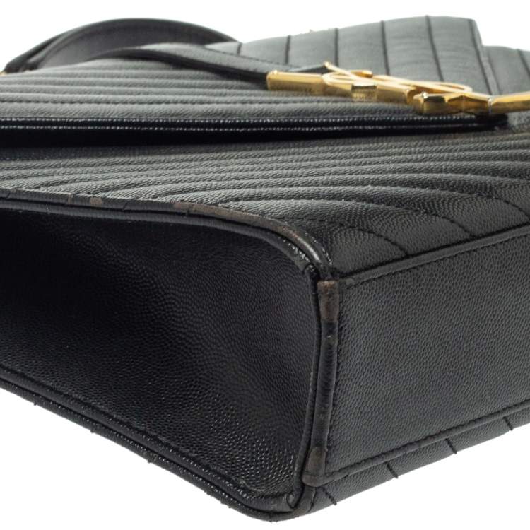 Pre Owned Saint Laurent Black Matelasse Leather Large Cassandre Flap Bag