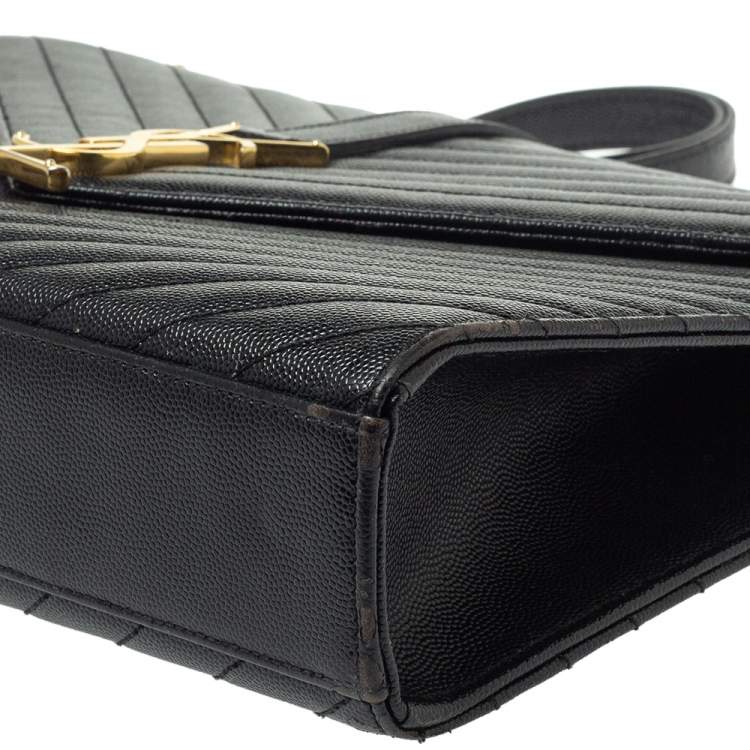 Pre Owned Saint Laurent Black Matelasse Leather Large Cassandre Flap Bag