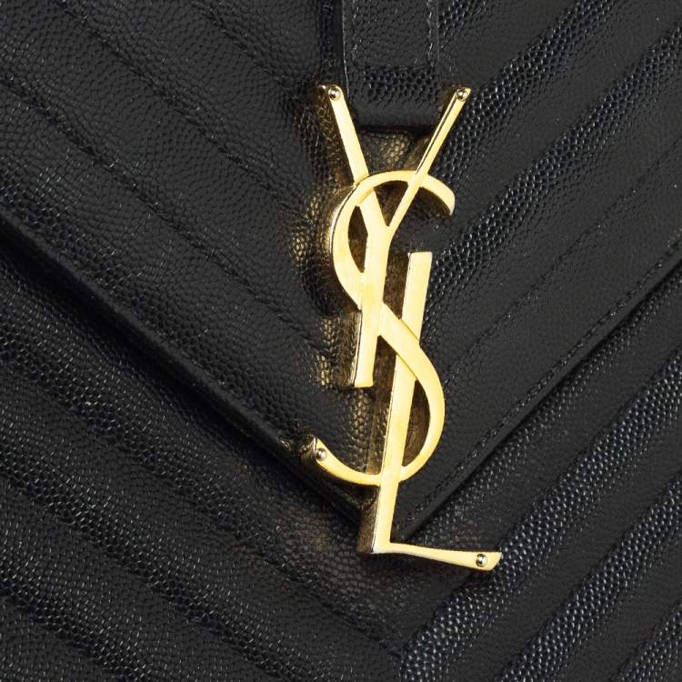 Pre Owned Saint Laurent Black Matelasse Leather Large Cassandre Flap Bag