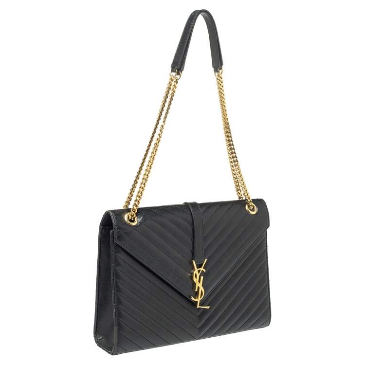 Pre Owned Saint Laurent Black Matelasse Leather Large Cassandre Flap Bag