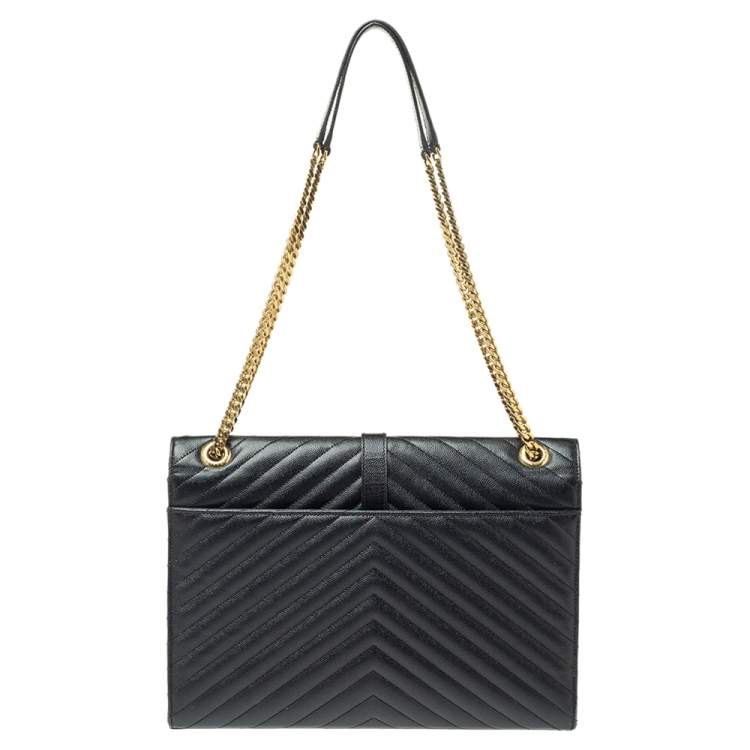 Pre Owned Saint Laurent Black Matelasse Leather Large Cassandre Flap Bag