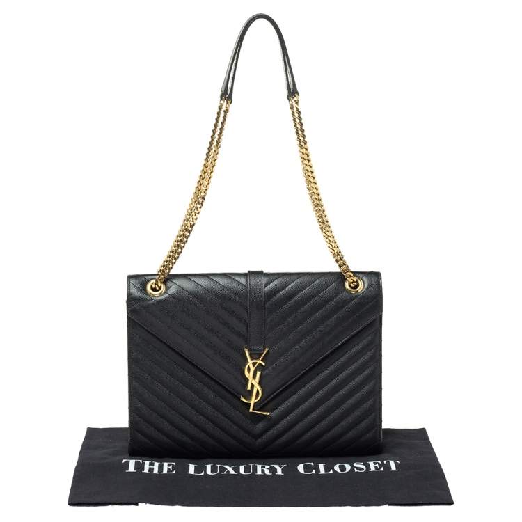Pre Owned Saint Laurent Black Matelasse Leather Large Cassandre Flap Bag