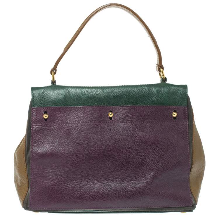 Pre Owned Yves Saint Laurent Tri Color Leather and Suede Muse Two Satchel