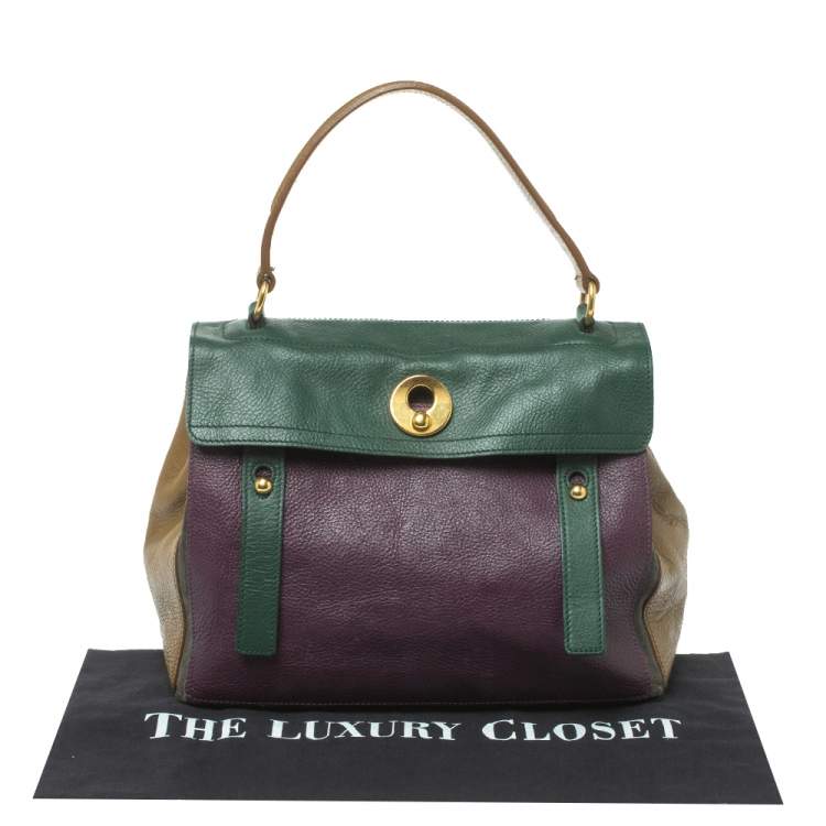Pre Owned Yves Saint Laurent Tri Color Leather and Suede Muse Two Satchel