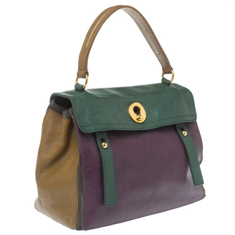Pre Owned Yves Saint Laurent Tri Color Leather and Suede Muse Two Satchel