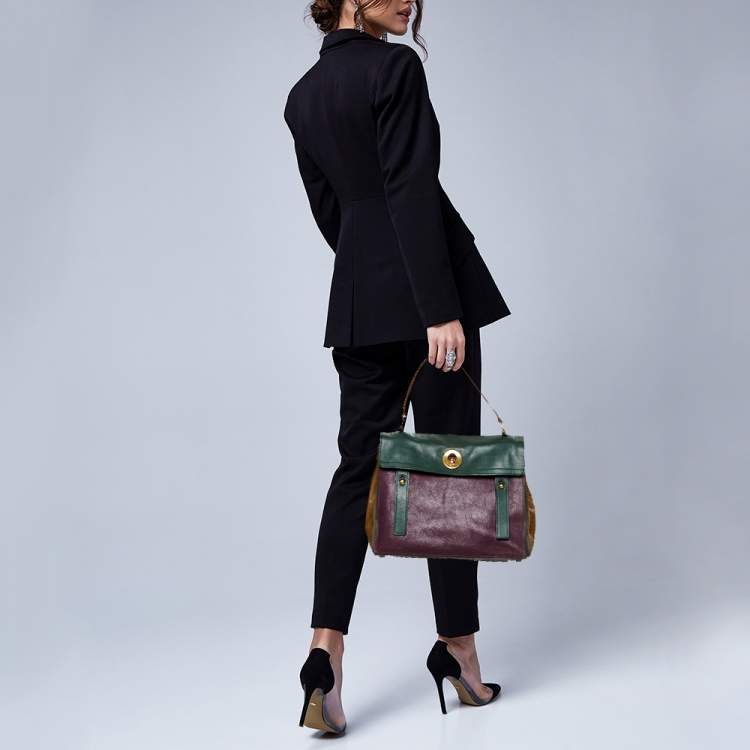 Pre Owned Yves Saint Laurent Tri Color Leather and Suede Muse Two Satchel
