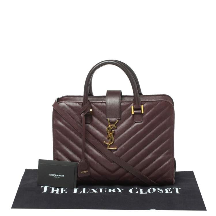 Pre Owned Saint Laurent Burgundy Matelassé Leather Small Monogram Cabas Tote