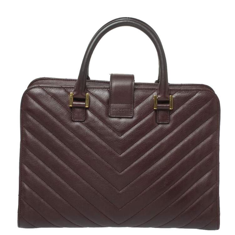 Pre Owned Saint Laurent Burgundy Matelassé Leather Small Monogram Cabas Tote