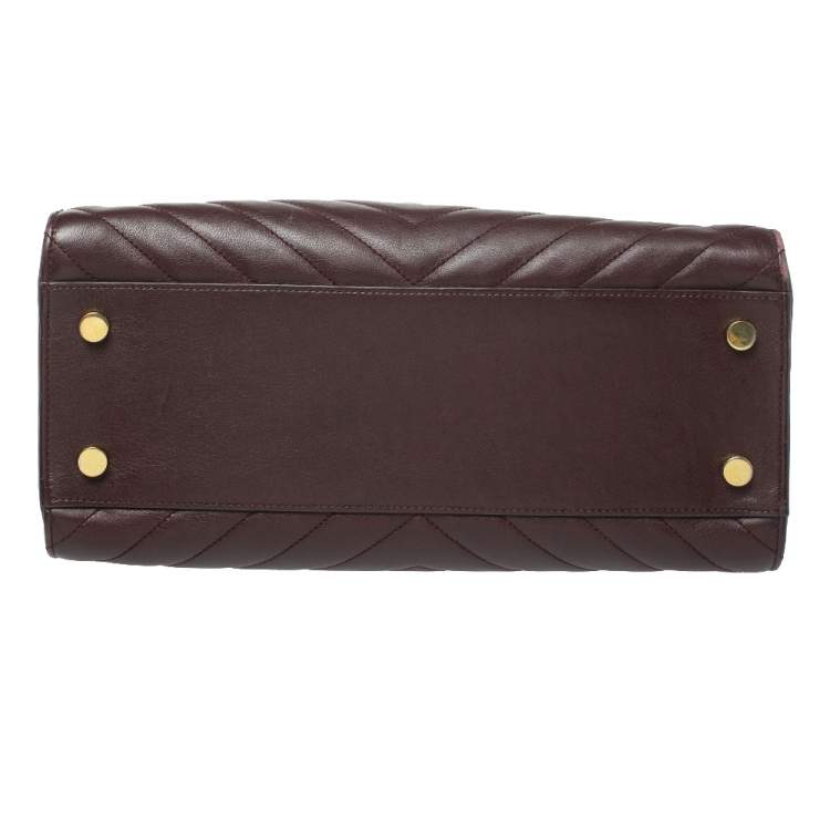 Pre Owned Saint Laurent Burgundy Matelassé Leather Small Monogram Cabas Tote