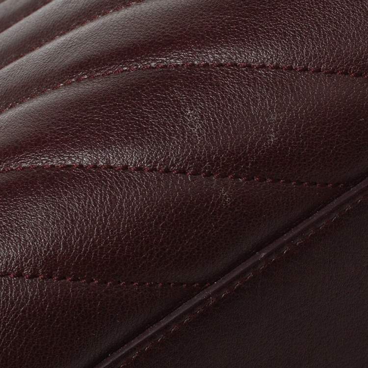 Pre Owned Saint Laurent Burgundy Matelassé Leather Small Monogram Cabas Tote