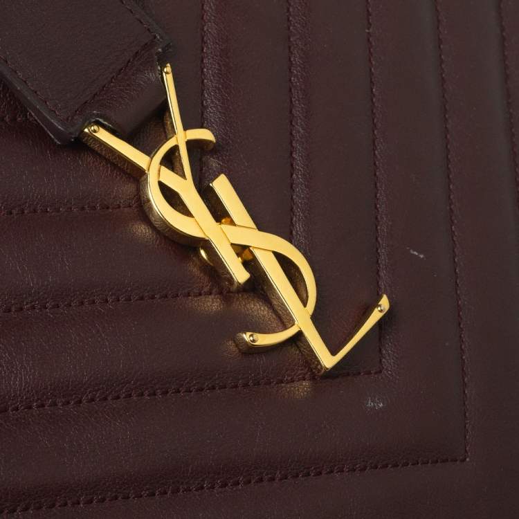 Pre Owned Saint Laurent Burgundy Matelassé Leather Small Monogram Cabas Tote