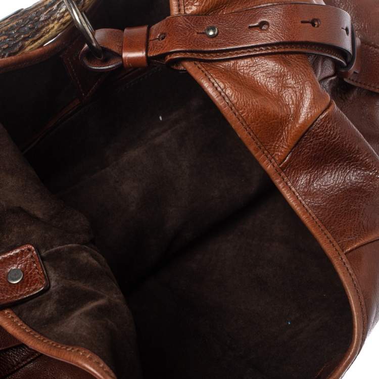Pre Owned Saint Laurent Dark Brown Leather Mombasa Hobo 