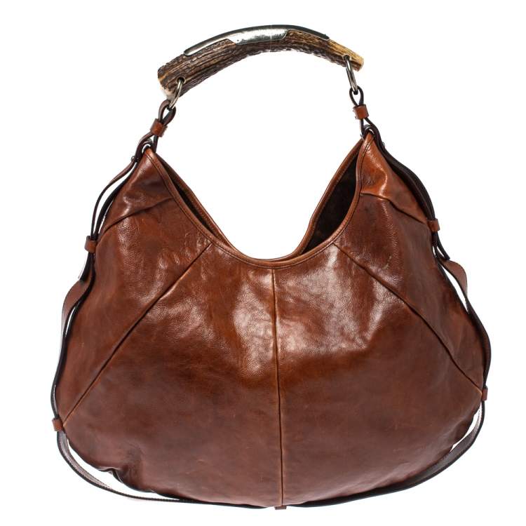 Pre Owned Saint Laurent Dark Brown Leather Mombasa Hobo 