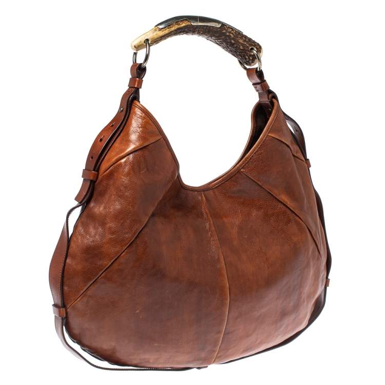 Pre Owned Saint Laurent Dark Brown Leather Mombasa Hobo 