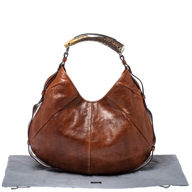 Pre Owned Saint Laurent Dark Brown Leather Mombasa Hobo 
