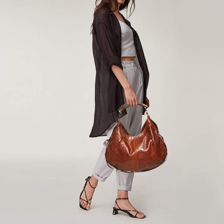 Pre Owned Saint Laurent Dark Brown Leather Mombasa Hobo 