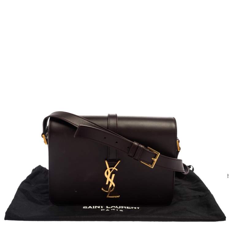 Pre Owned Saint Laurent Dark Burgundy Leather Medium Monogram Université Shoulder Bag