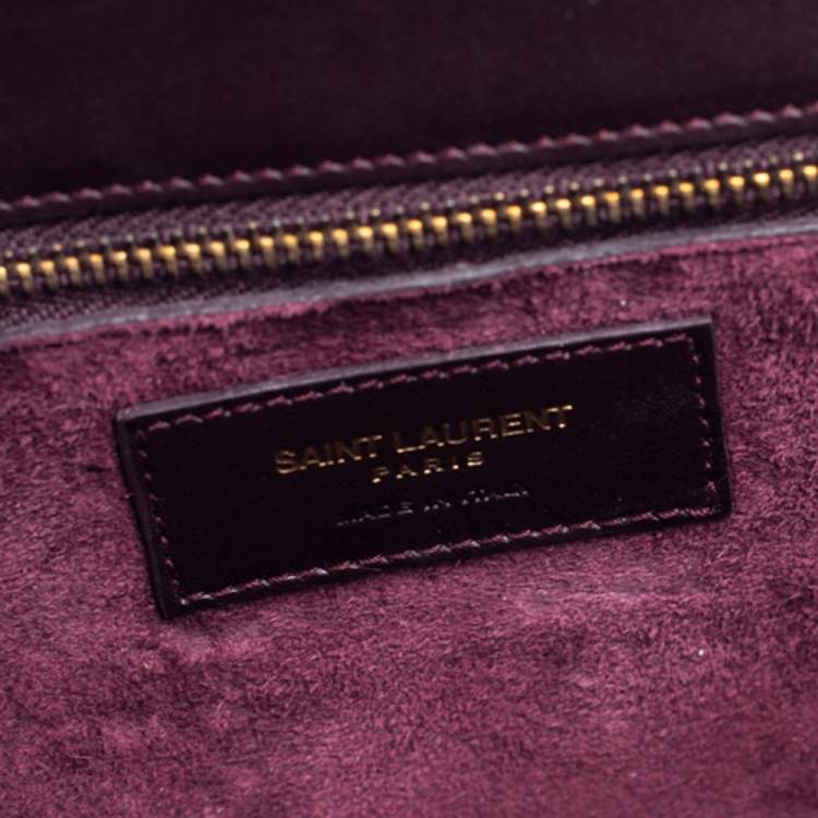 Pre Owned Saint Laurent Dark Burgundy Leather Medium Monogram Université Shoulder Bag