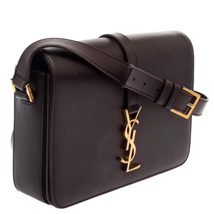 Pre Owned Saint Laurent Dark Burgundy Leather Medium Monogram Université Shoulder Bag