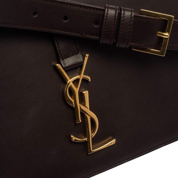 Pre Owned Saint Laurent Dark Burgundy Leather Medium Monogram Université Shoulder Bag