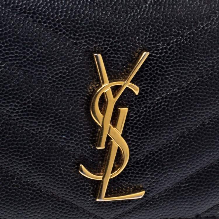 مملوكة مسبقًا Saint Laurent Black Matelasse Leather Monogram Trifold Wallet