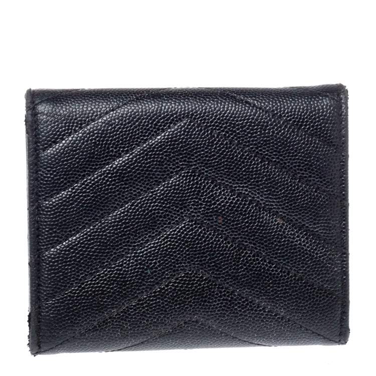 مملوكة مسبقًا Saint Laurent Black Matelasse Leather Monogram Trifold Wallet