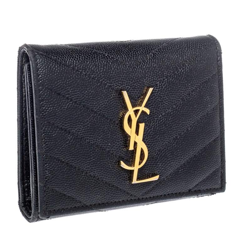 مملوكة مسبقًا Saint Laurent Black Matelasse Leather Monogram Trifold Wallet