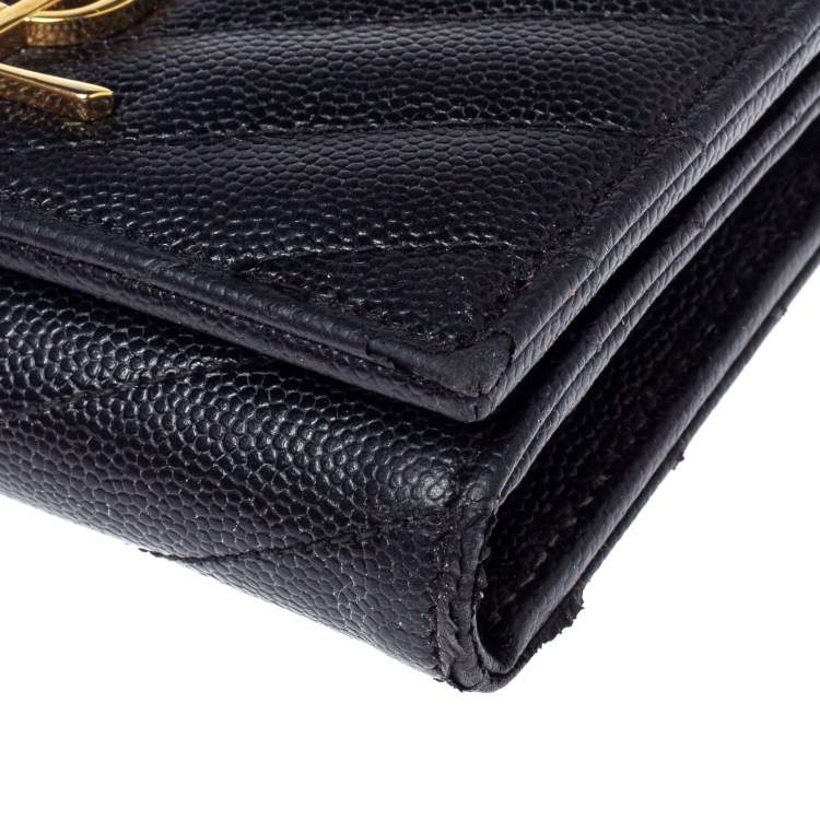 مملوكة مسبقًا Saint Laurent Black Matelasse Leather Monogram Trifold Wallet