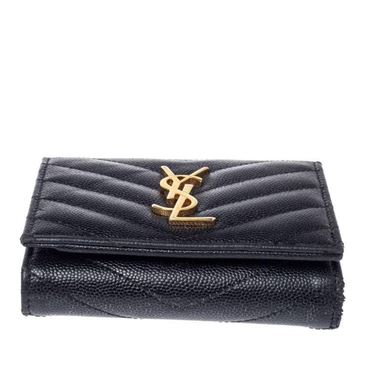 مملوكة مسبقًا Saint Laurent Black Matelasse Leather Monogram Trifold Wallet