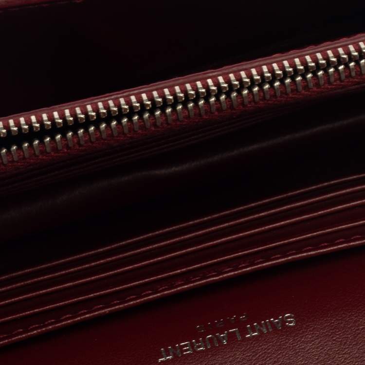 Pre Owned  Saint Laurent Burgundy Croc Embossed Leather Sunset Shoulder Bag