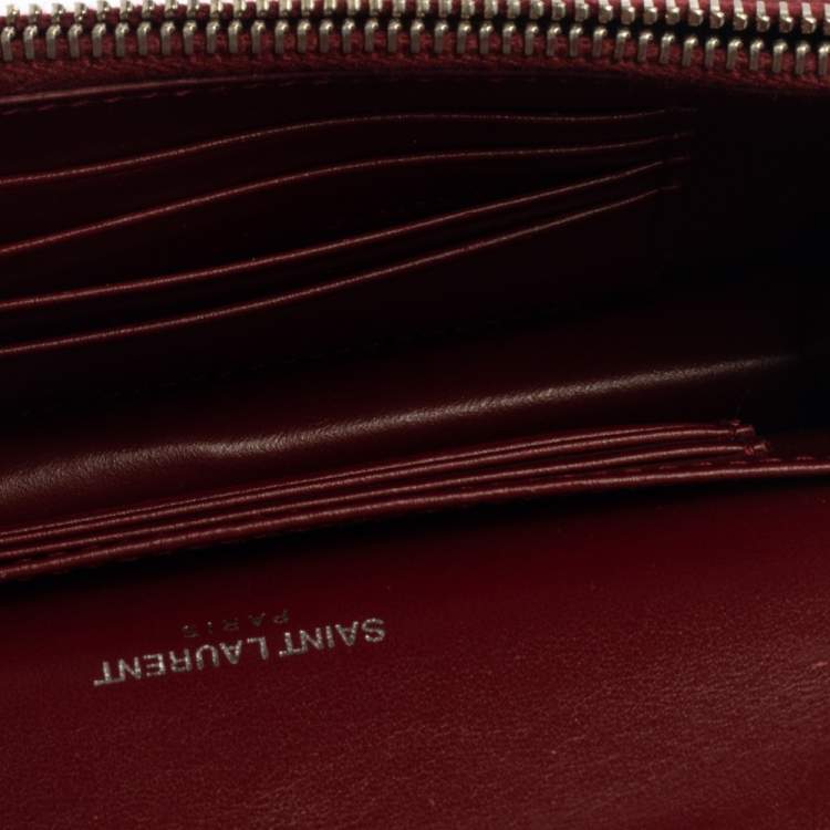 Pre Owned  Saint Laurent Burgundy Croc Embossed Leather Sunset Shoulder Bag