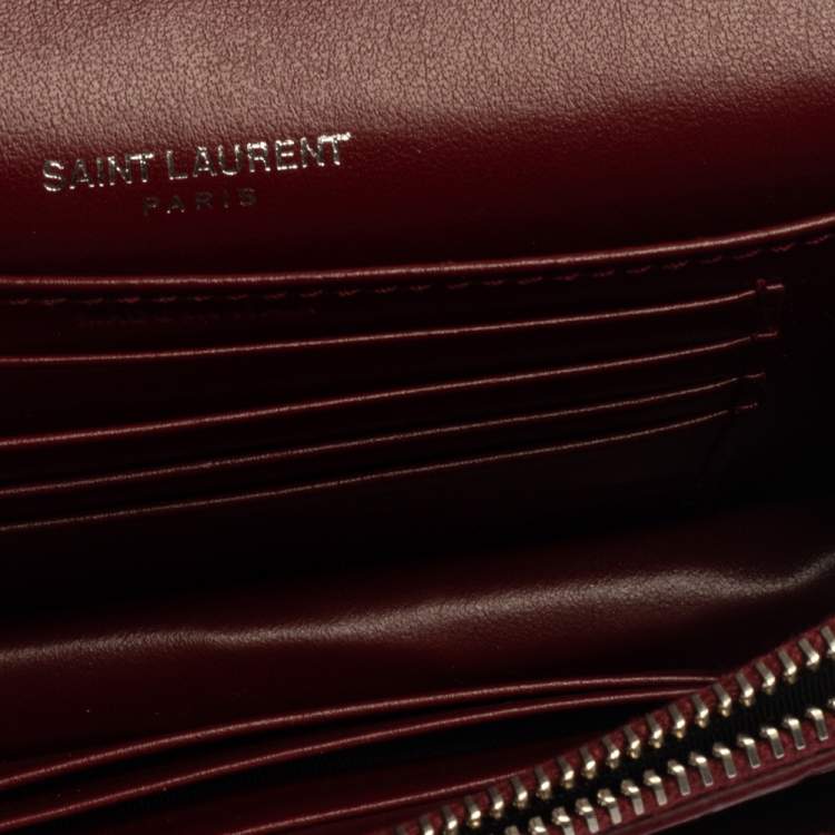 Pre Owned  Saint Laurent Burgundy Croc Embossed Leather Sunset Shoulder Bag