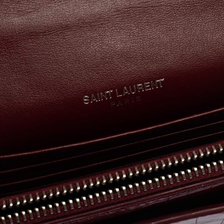 Pre Owned  Saint Laurent Burgundy Croc Embossed Leather Sunset Shoulder Bag