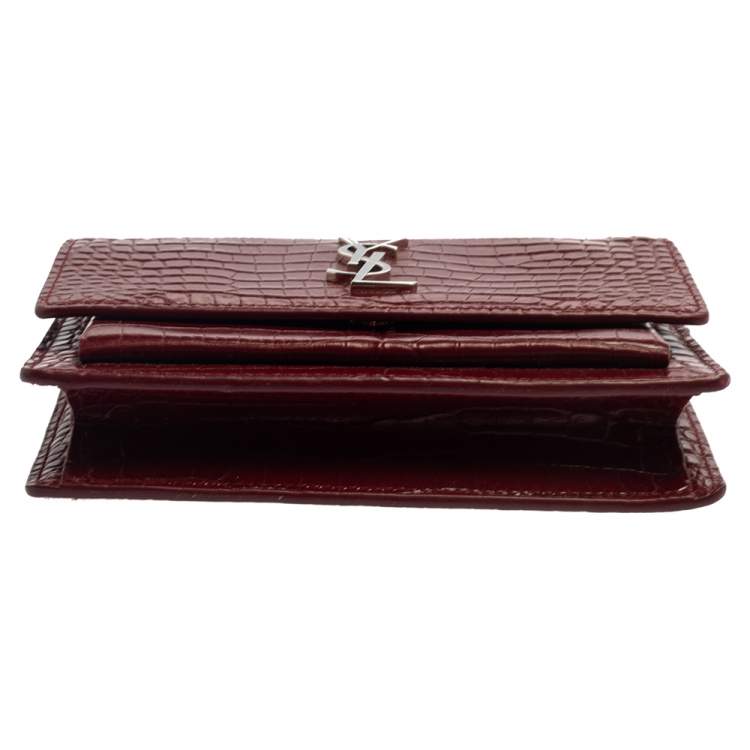 Pre Owned  Saint Laurent Burgundy Croc Embossed Leather Sunset Shoulder Bag
