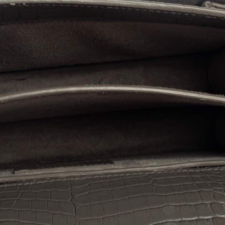 Pre Owned Saint Laurent Grey Croc Embossed Leather Medium Sunset Shoulder Bag