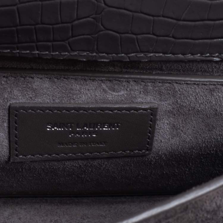 Pre Owned Saint Laurent Grey Croc Embossed Leather Medium Sunset Shoulder Bag