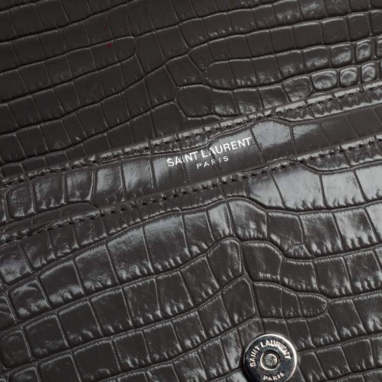 Pre Owned Saint Laurent Grey Croc Embossed Leather Medium Sunset Shoulder Bag