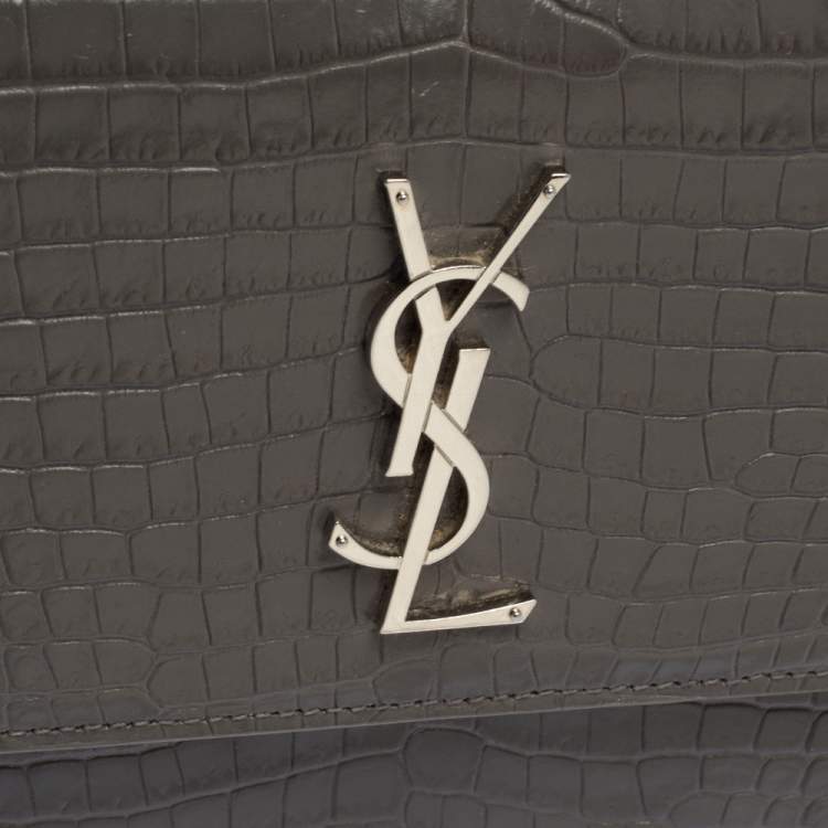 Pre Owned Saint Laurent Grey Croc Embossed Leather Medium Sunset Shoulder Bag