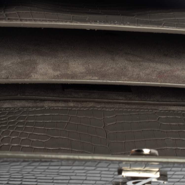 Pre Owned Saint Laurent Grey Croc Embossed Leather Medium Sunset Shoulder Bag