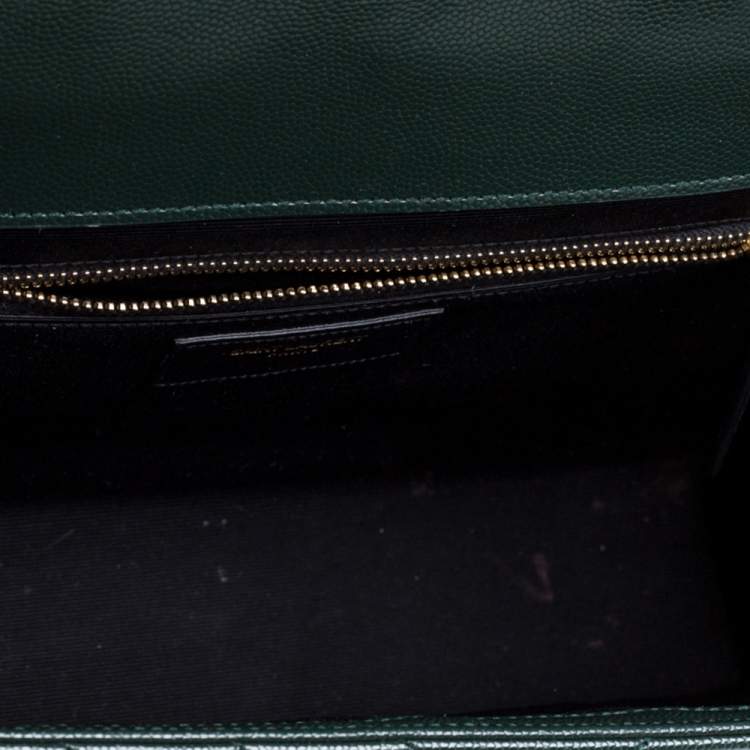 Pre Owned Saint Laurent Green Matelasse Leather Large Cassandre Flap Bag
