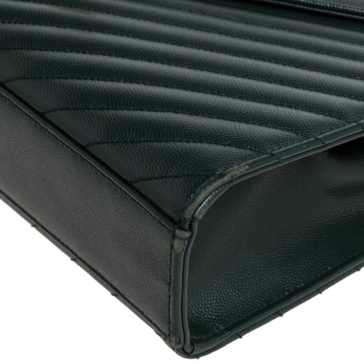 Pre Owned Saint Laurent Green Matelasse Leather Large Cassandre Flap Bag