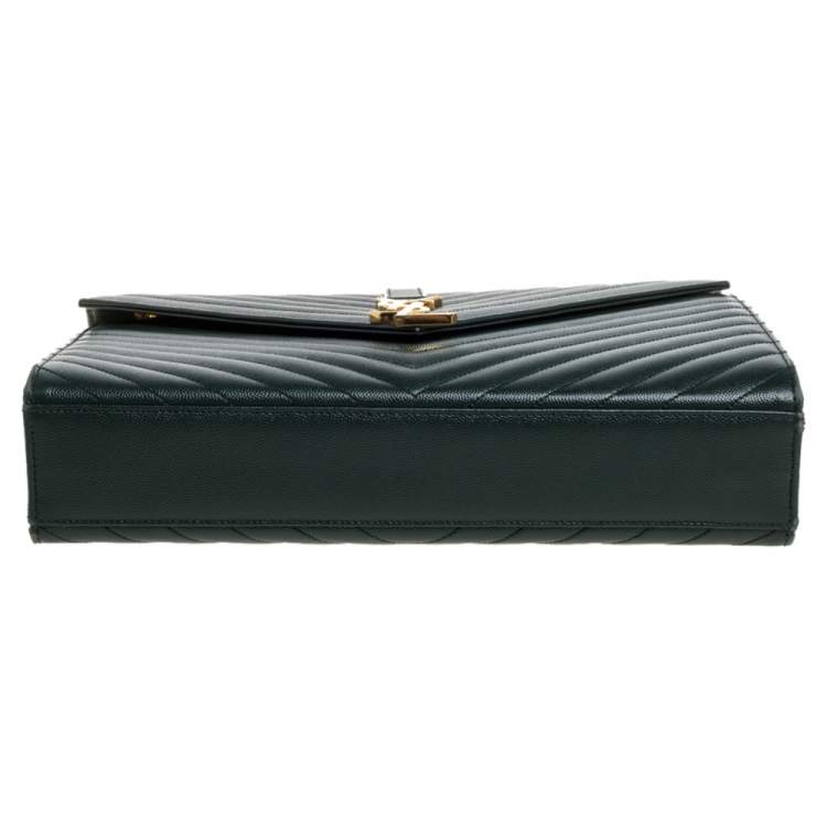 Pre Owned Saint Laurent Green Matelasse Leather Large Cassandre Flap Bag