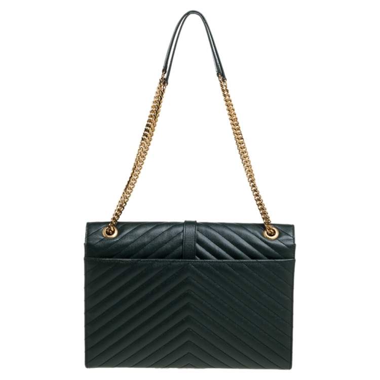 Pre Owned Saint Laurent Green Matelasse Leather Large Cassandre Flap Bag