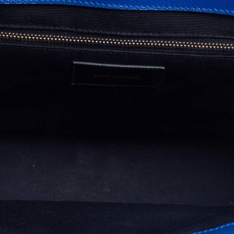 Pre Owned Saint Laurent Blue Matelasse Leather Large Cassandre Flap Bag