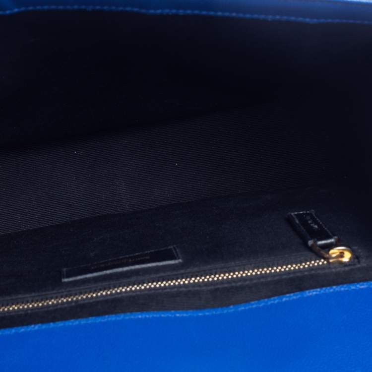 Pre Owned Saint Laurent Blue Matelasse Leather Large Cassandre Flap Bag